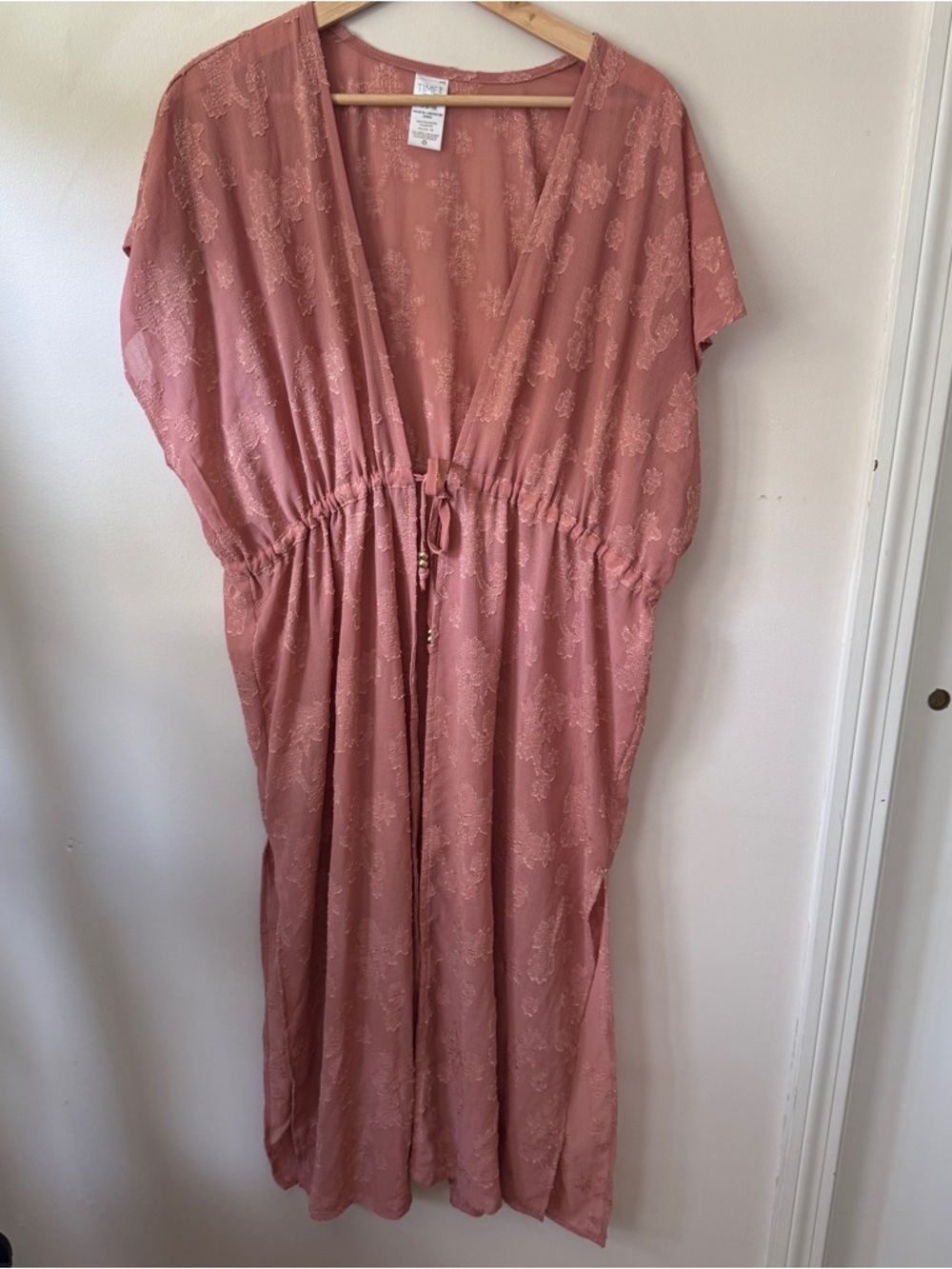 Time and Tru Dusty Rose Tie Front Swim Coverup